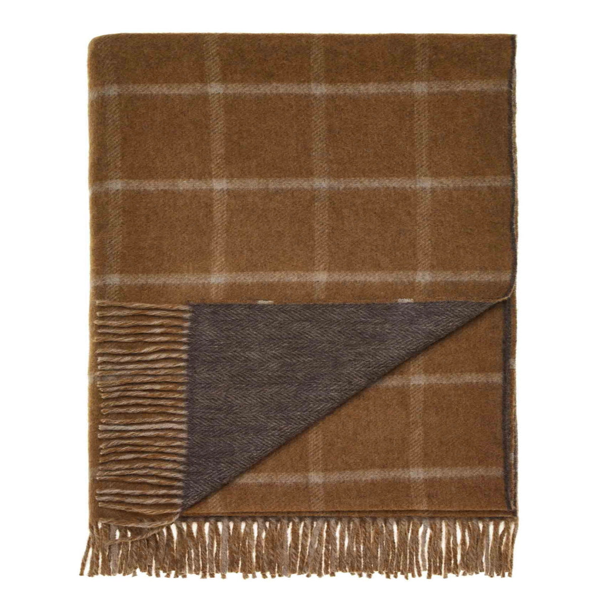 Herringbone Check Merino Throw - Camel and Chocolate