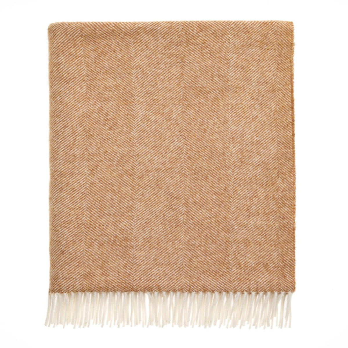 Herringbone Pure Wool Throw - Camel