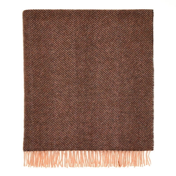 Herringbone Pure Wool Throw - Chocolate Orange