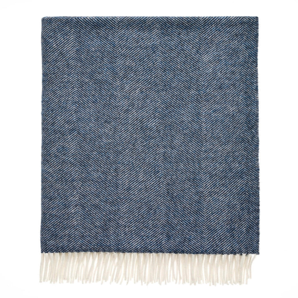 Herringbone Pure Wool Throw - Dark Blue