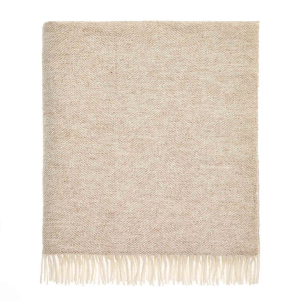 Herringbone Pure Wool Throw - Neutral