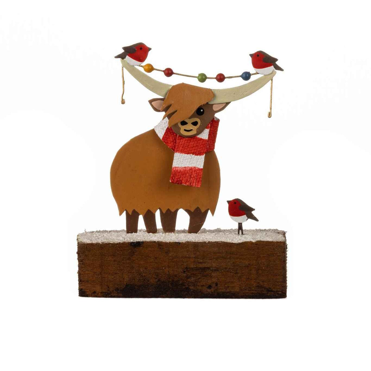 Highland Coo with Robins 11cm | Annie Mo's