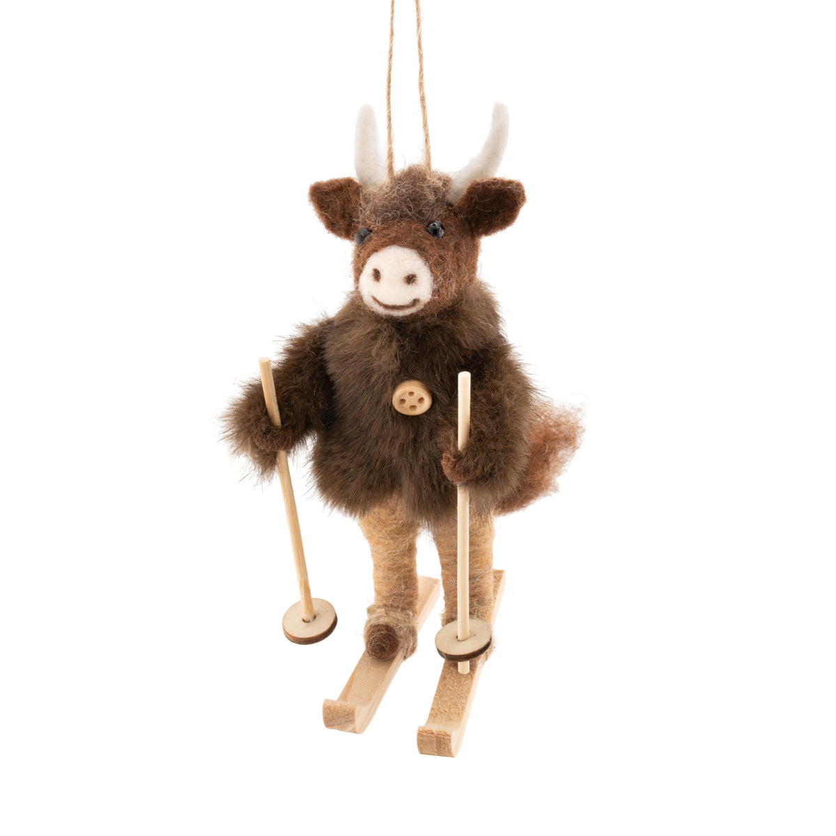 Highland Cow on Skis Felt Decoration 15cm | Annie Mo's