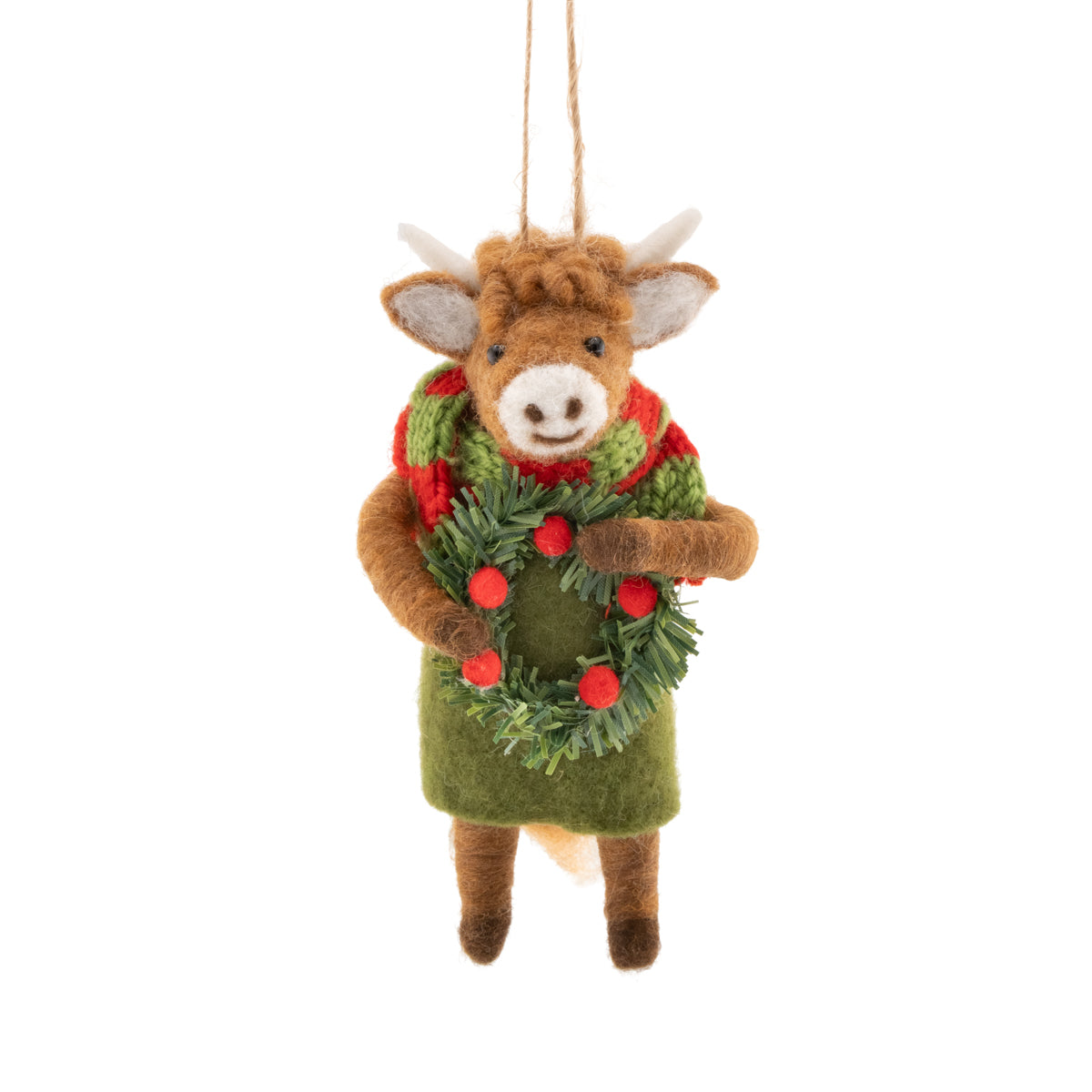 Highland Cow with Wreath Felt Decoration 14cm | Annie Mo's