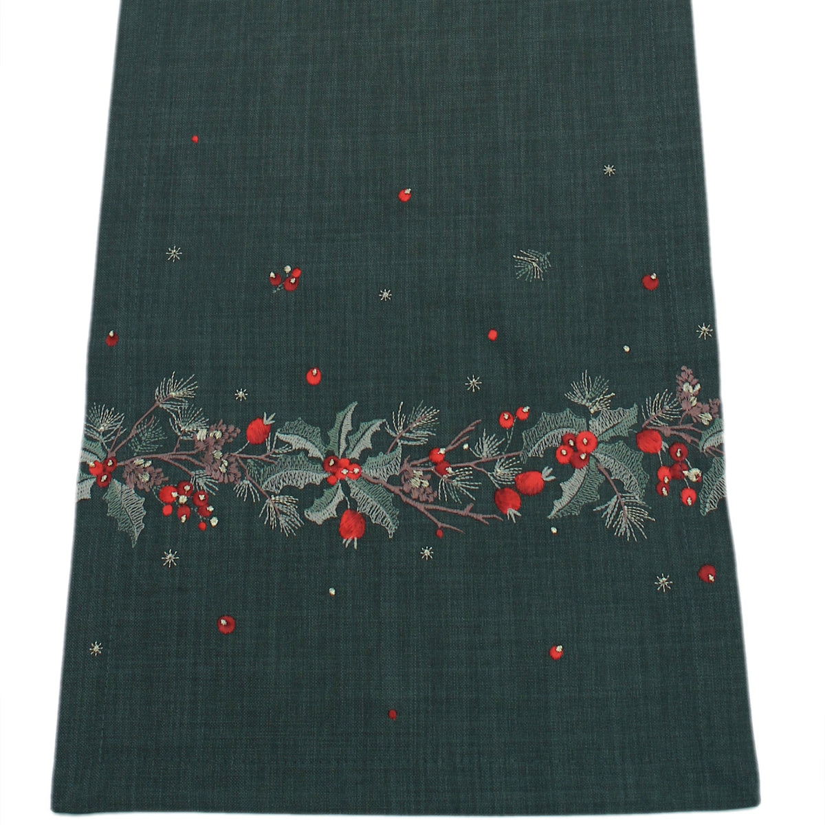 Dark Green Holly Trail Christmas Table Runner 190cm