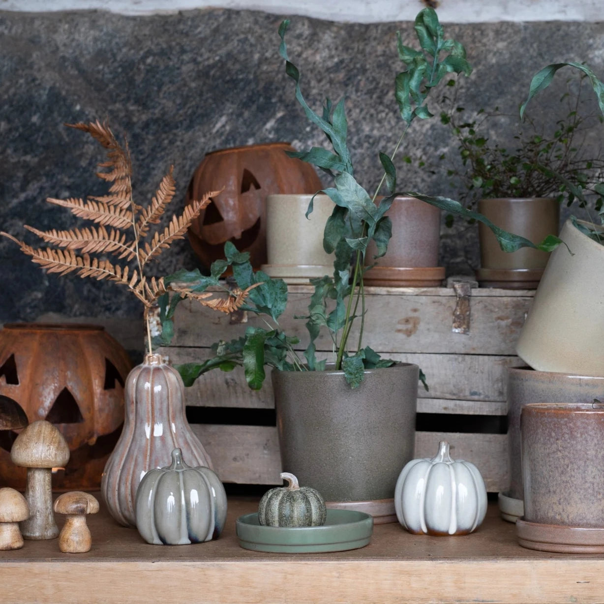 Grey Melange Ceramic Glazed Pumpkins - Size Choice-B