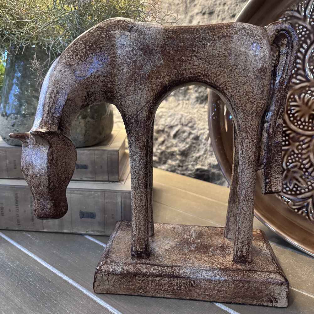 Distressed Metal Decorative Desert Bloom Horse 27cm
