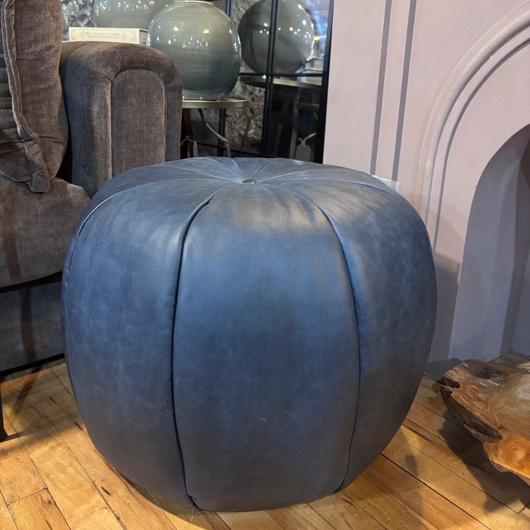 Pumpkin Footstool - Kodak Navy Leather - CLEARANCE
