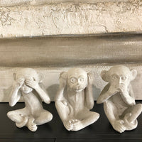 Set of Three Light Grey Cement 'No Evil' Monkeys 23cm | Annie Mo's