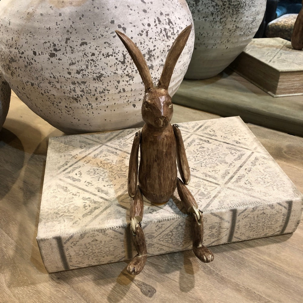 Brown Wood Effect Jointed Rabbit 31cm