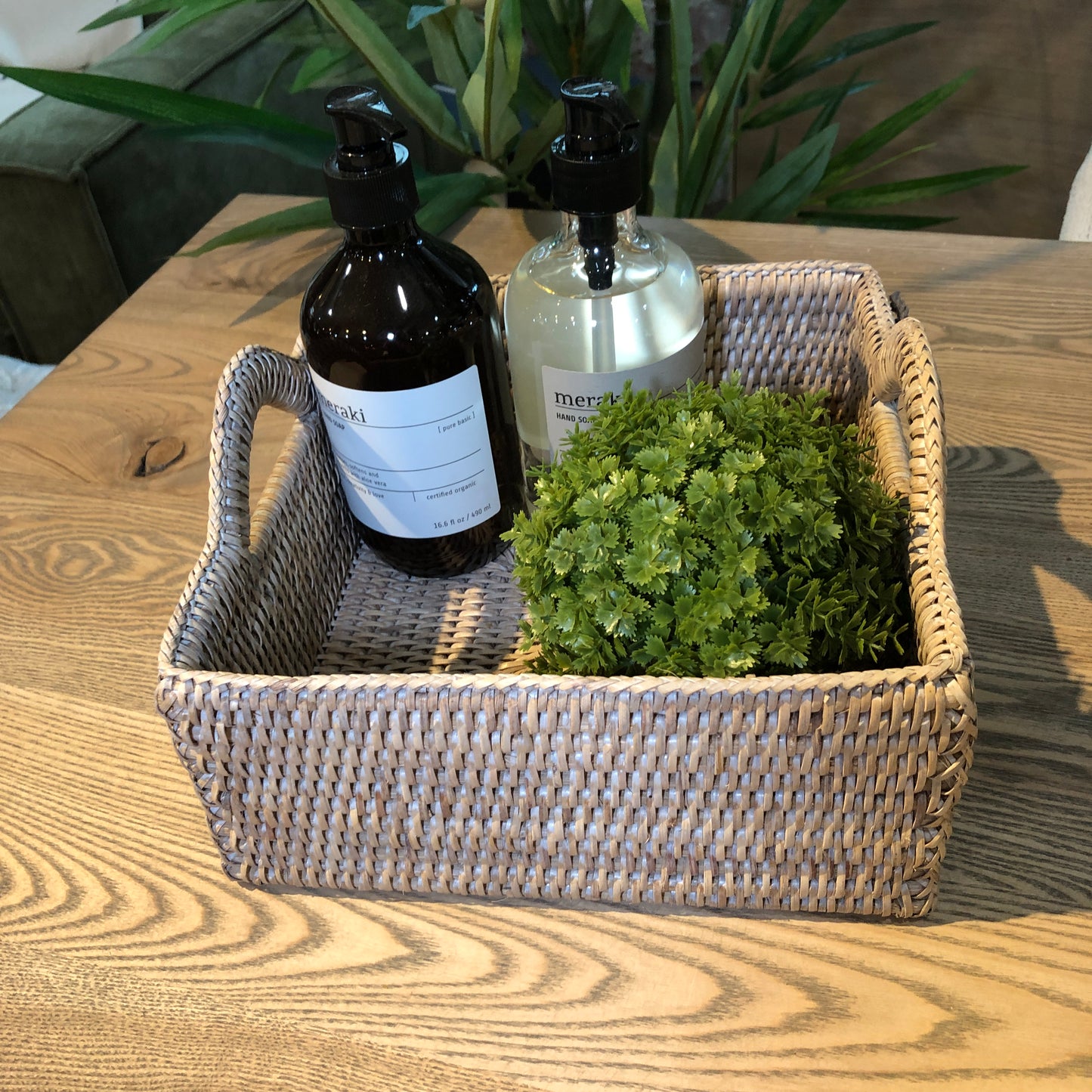 Rattan Square Baskets in Natural White Wash - Size Choice