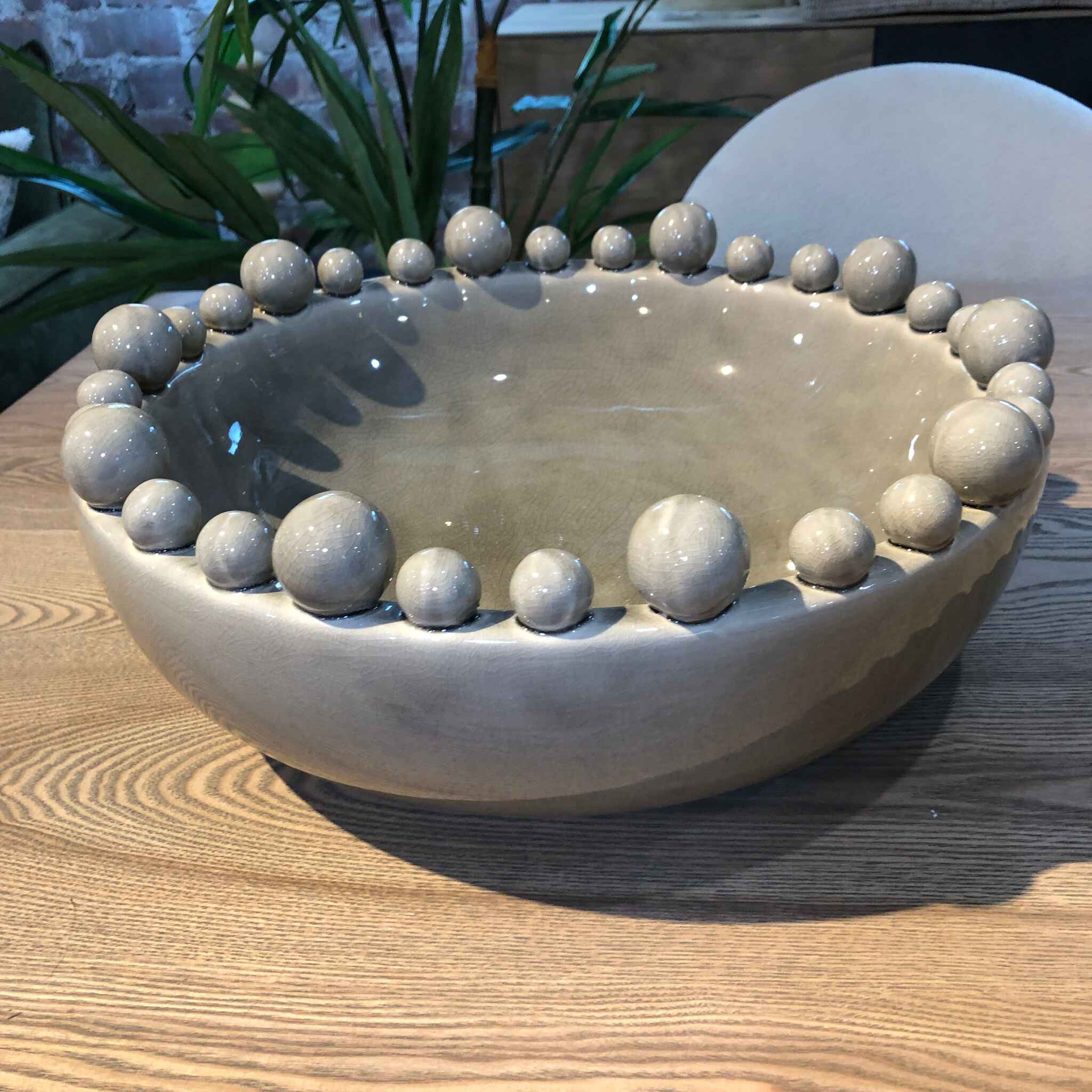 Emmerdale Grey Crackle Glazed Large Bowl with Ball Detail