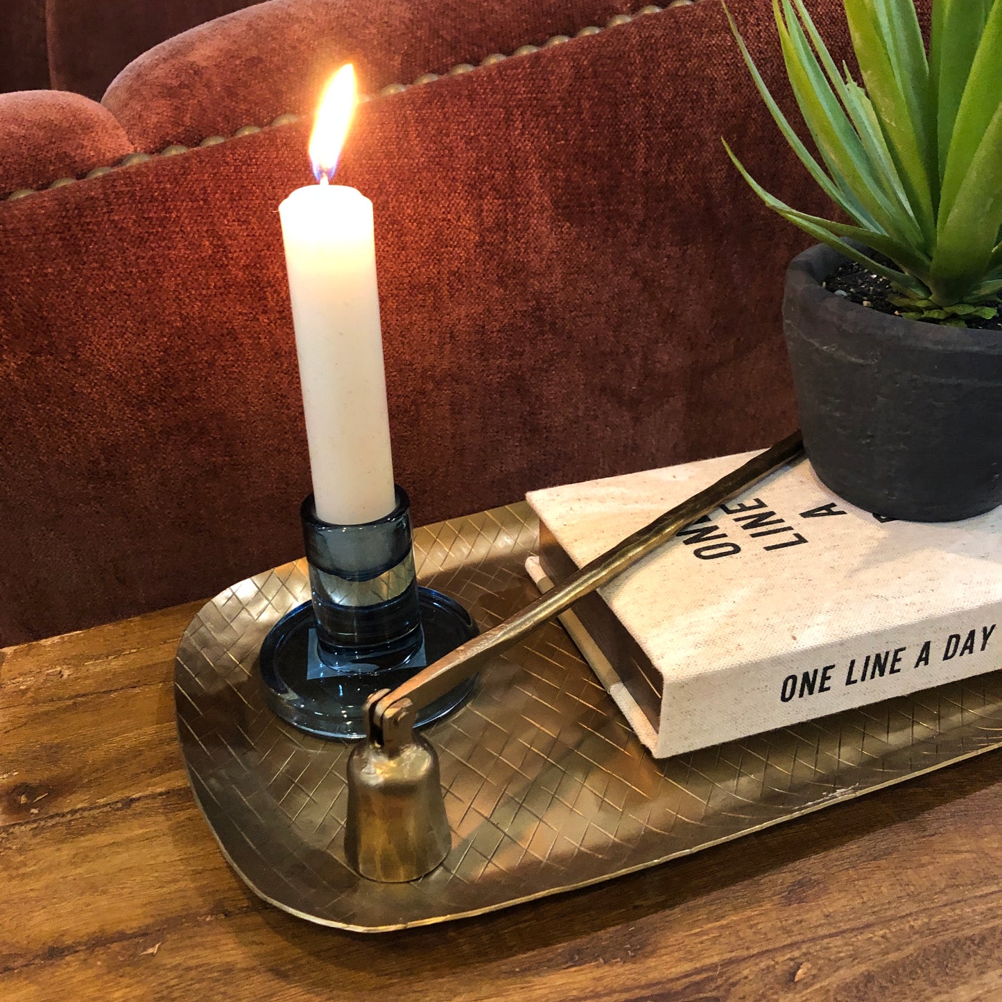 Blue Glass Dinner Candle Holder