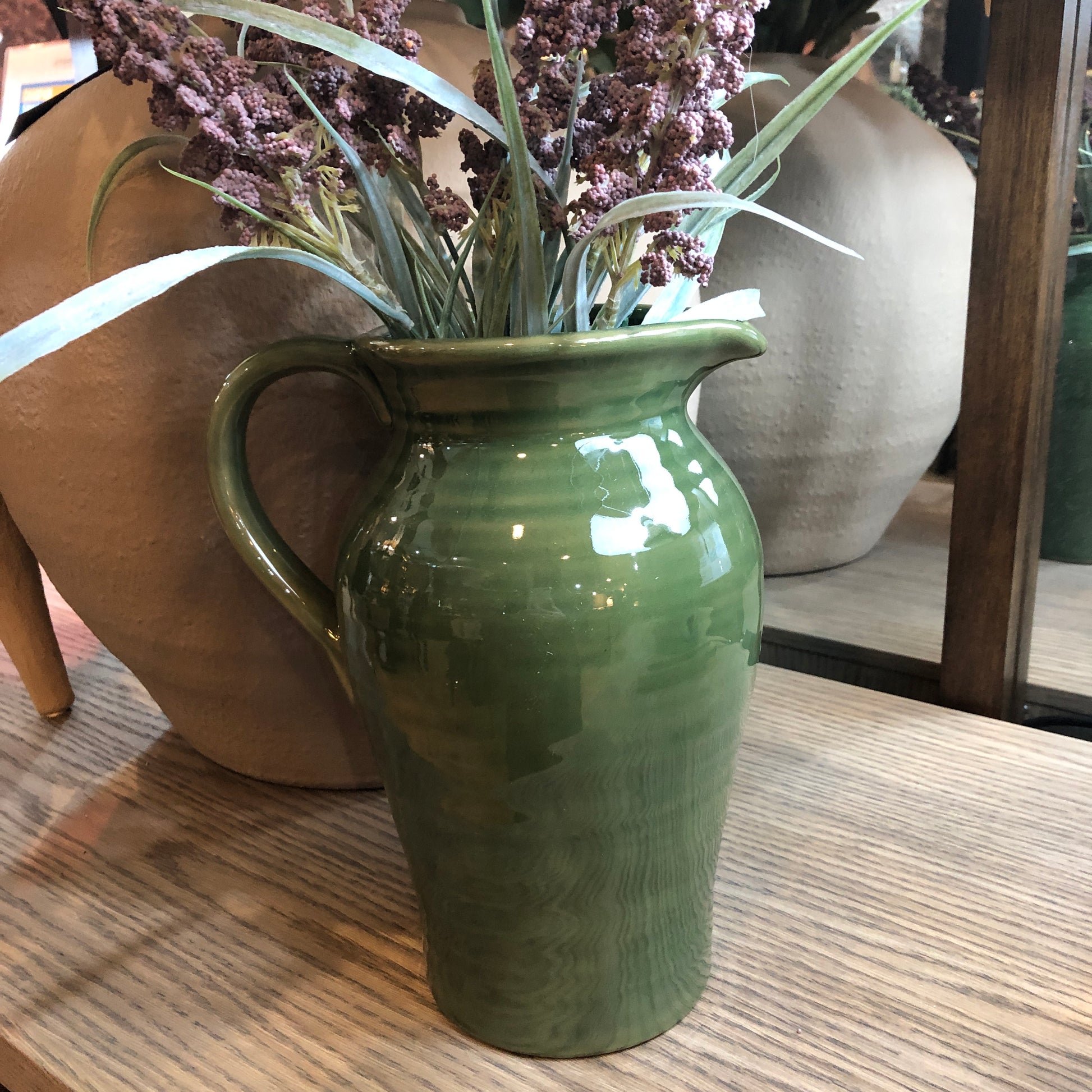 Green Harrison Stoneware Handle Jug 24cm | Annie Mo's