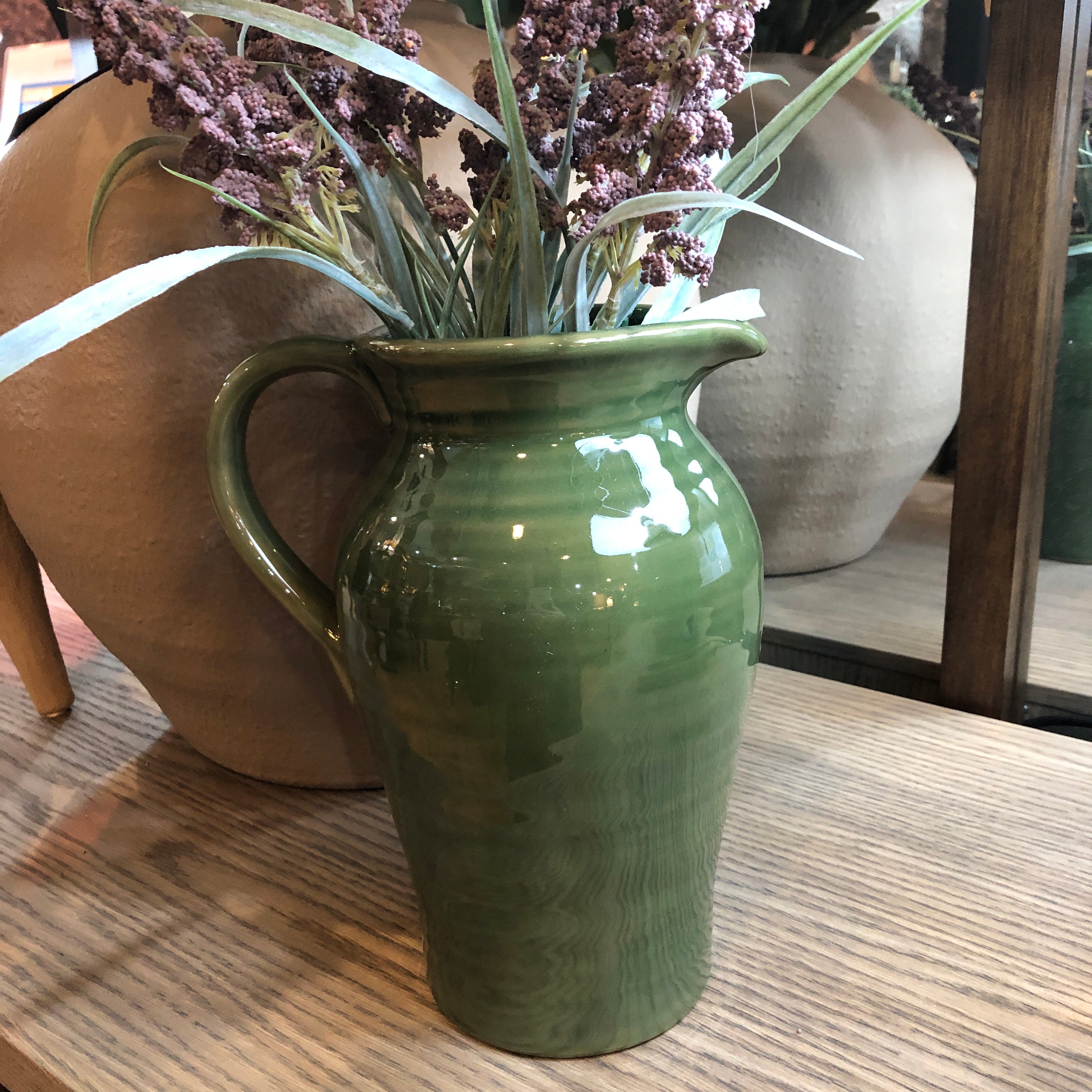Green Harrison Stoneware Handle Jug 24cm | Annie Mo's