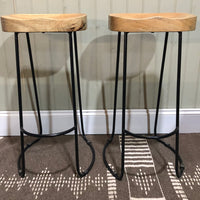Pair of Weathered Oak and Metal Stools - CLEARANCE | Annie Mo's