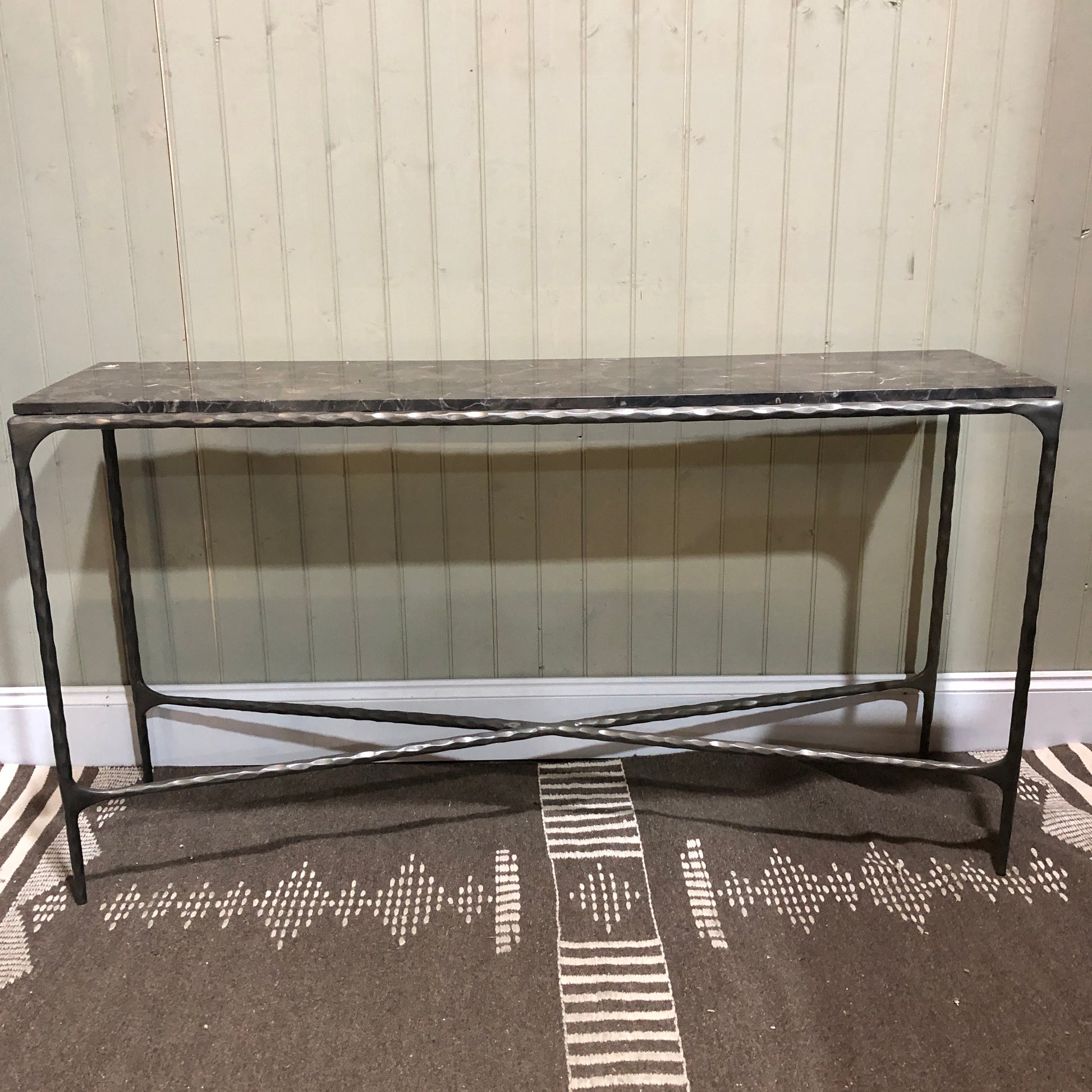 French Brown Marble and Antiqued Gunmetal Console Table 140cm - CLEARANCE