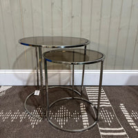 Nesting Tables with Tinted Glass and Stainless Steel Bases - CLEARANCE