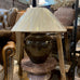 Black Ceramic Textured Table Lamp with Linen Shade 50cm