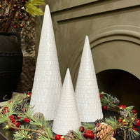 White Ceramic Tree Ornament with Thin Linear Detail - Size Choice