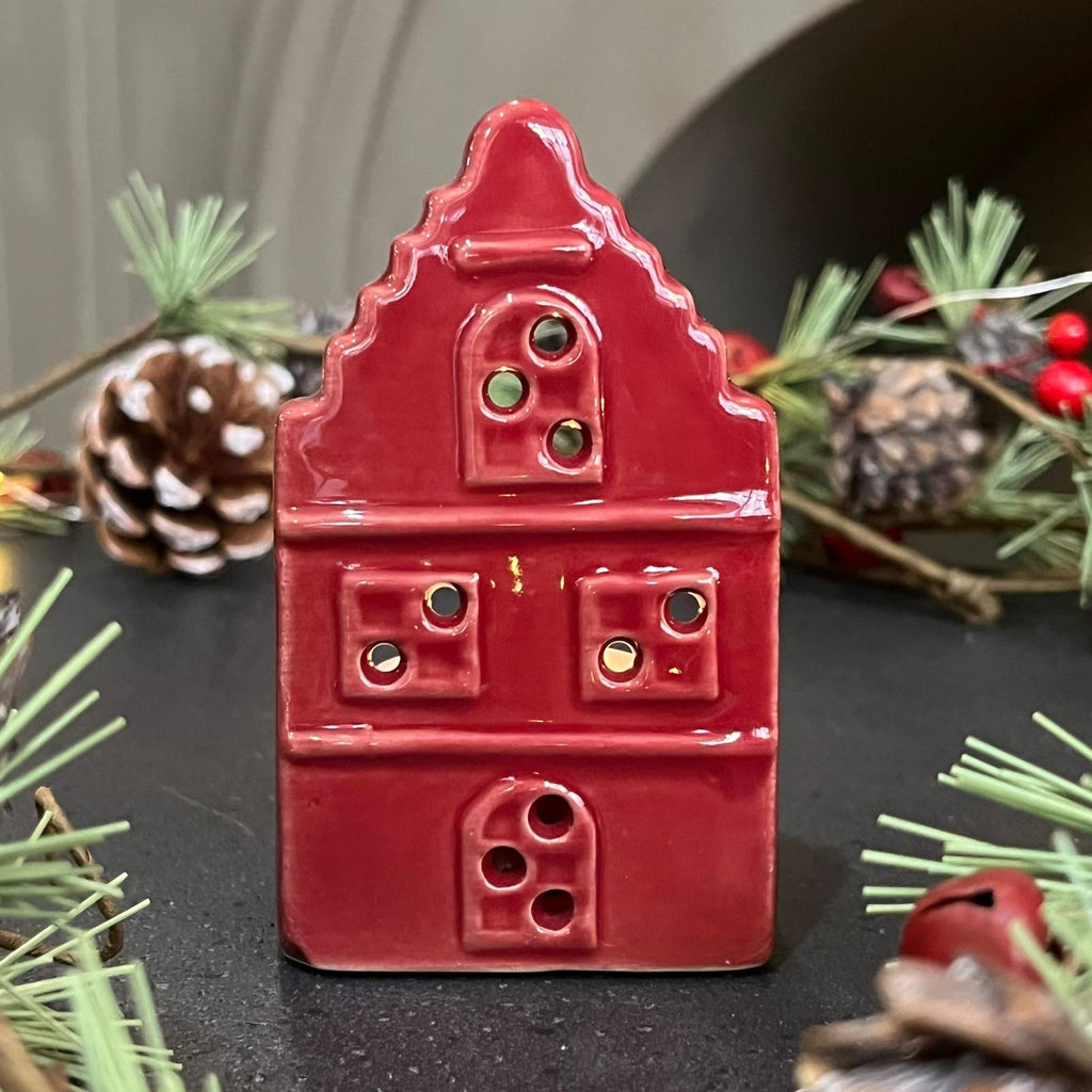 Red Ceramic House Tealight Holder with Square Roof 9cm | Annie Mo's