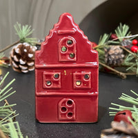 Red Ceramic House Tealight Holder with Square Roof 9cm | Annie Mo's