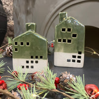 Green Ceramic House Decoration with LED - Size Choice