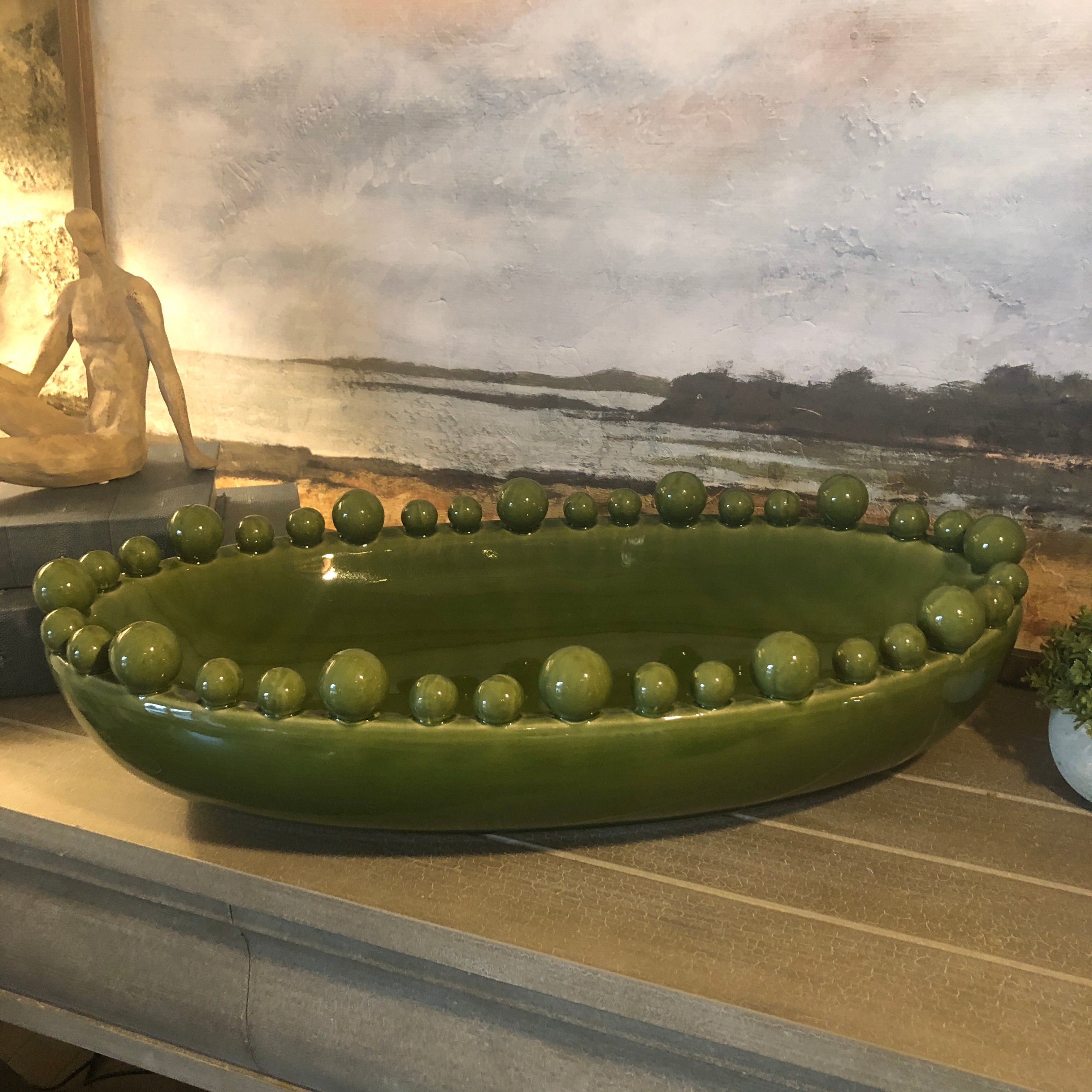 Emmerdale Large Decorative Green Oval Bobble Bowl 58cm