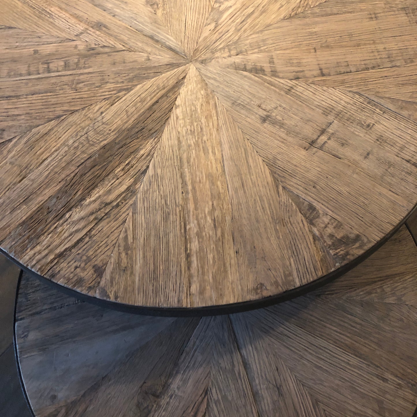 Nest of Two Reclaimed Oak Round Coffee Tables