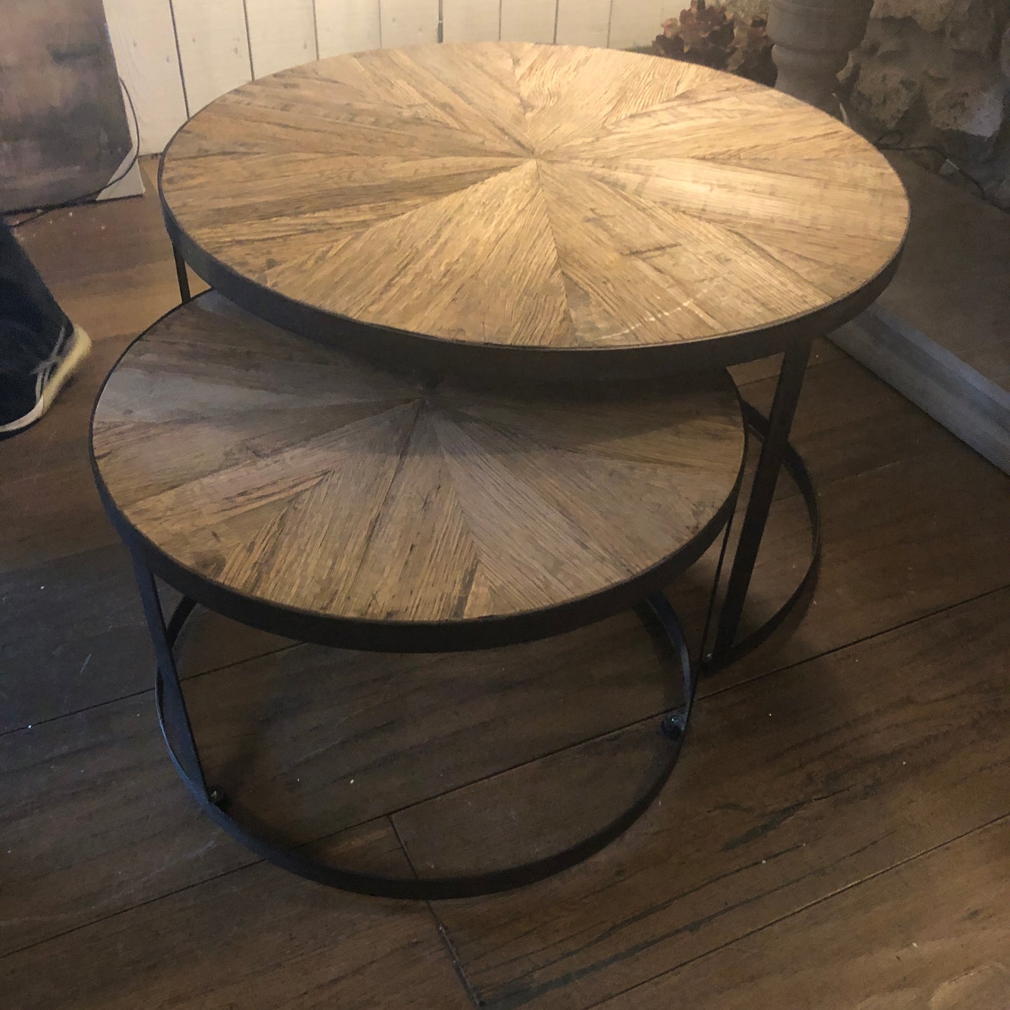 Nest of Two Reclaimed Oak Round Coffee Tables