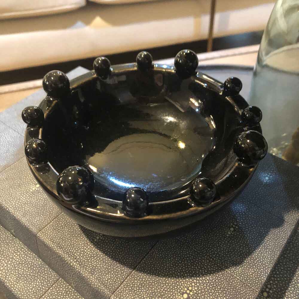Black Mini Glazed Trinket Bobble Bowl-2