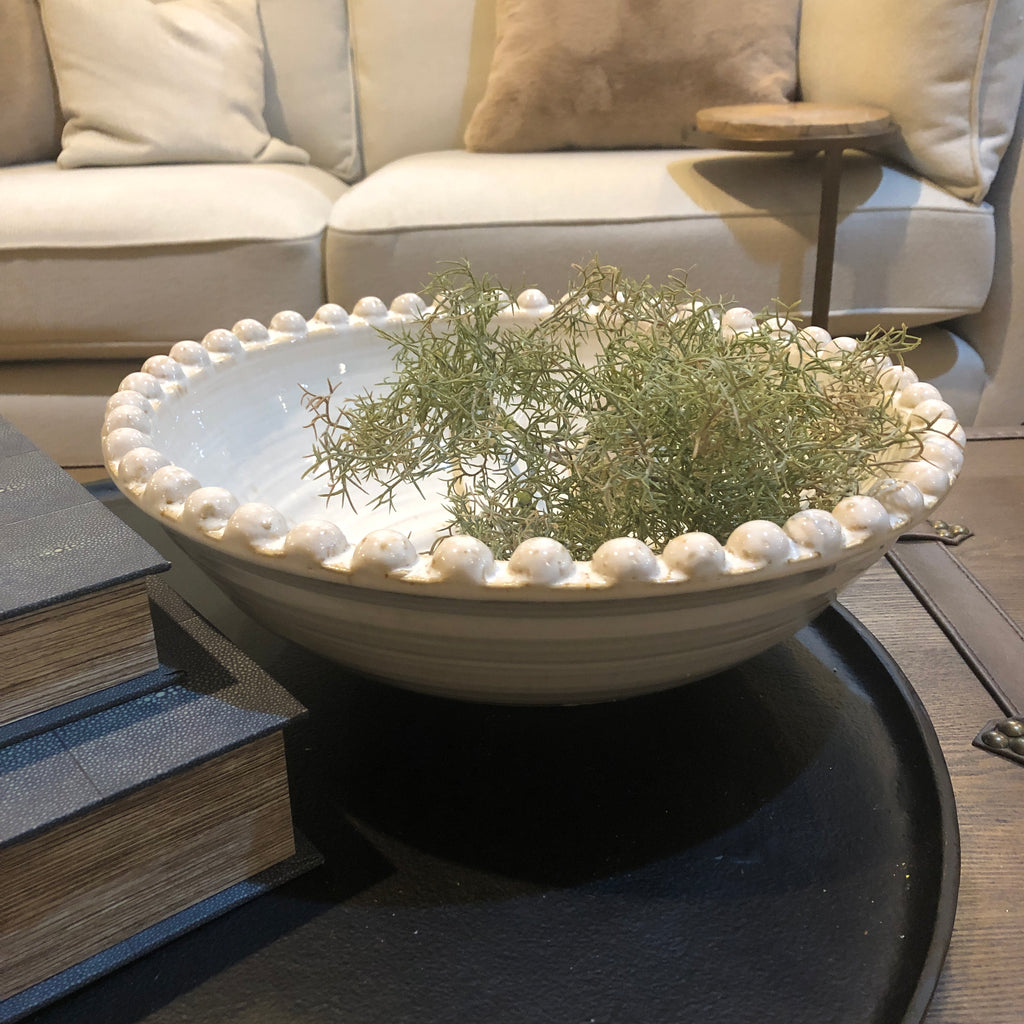 Mediterranean Reactive Glaze Ceramic Bowl Cream 37cm