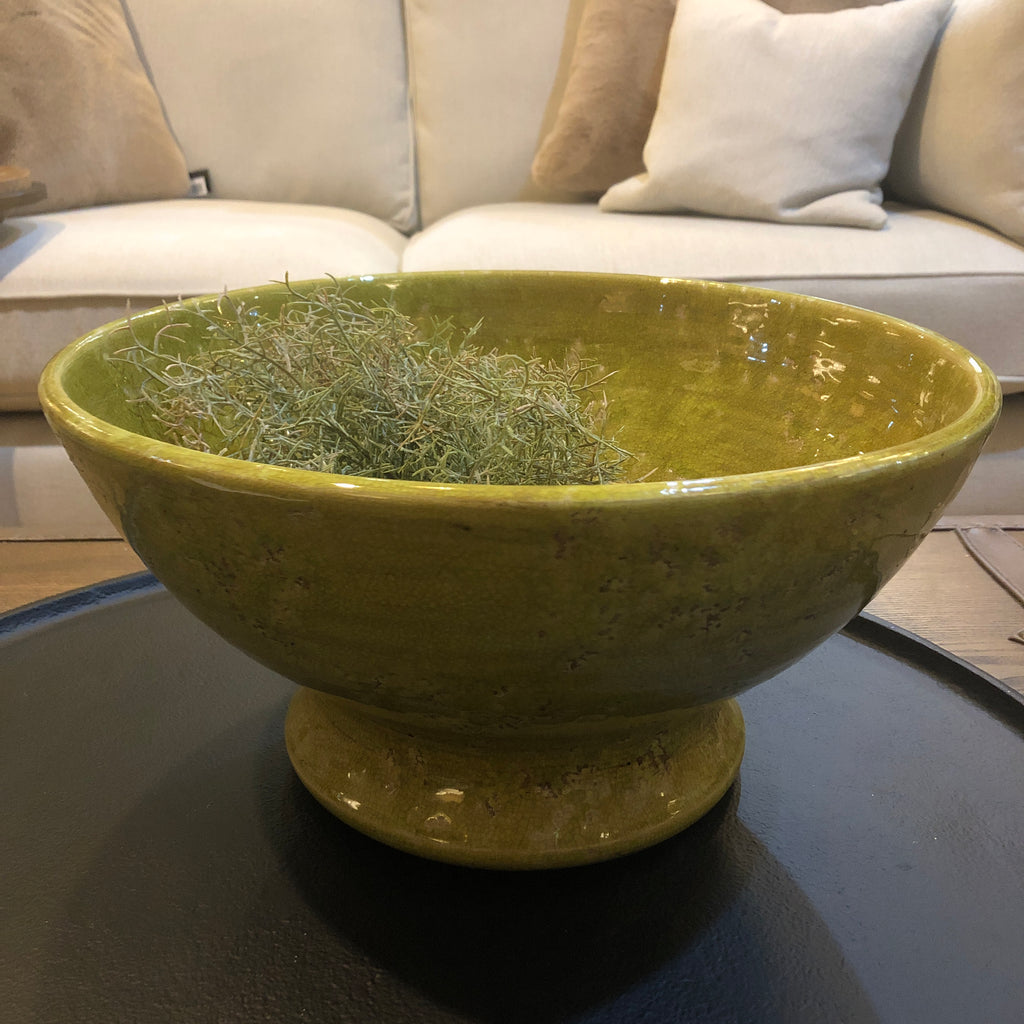 Citrine Green Glazed Terracotta Bowl 37cm