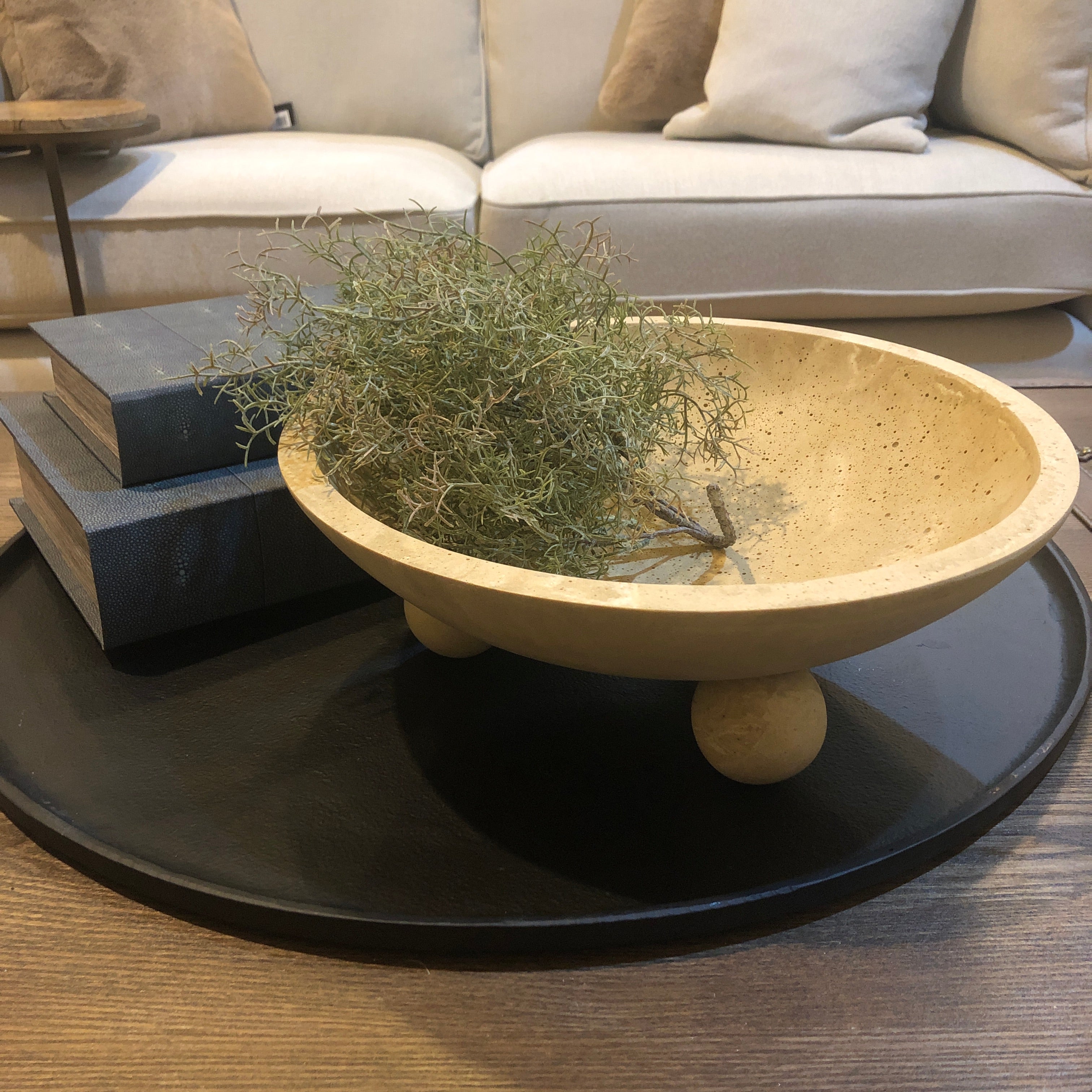 Travertine Effect Footed Bowl 33cm