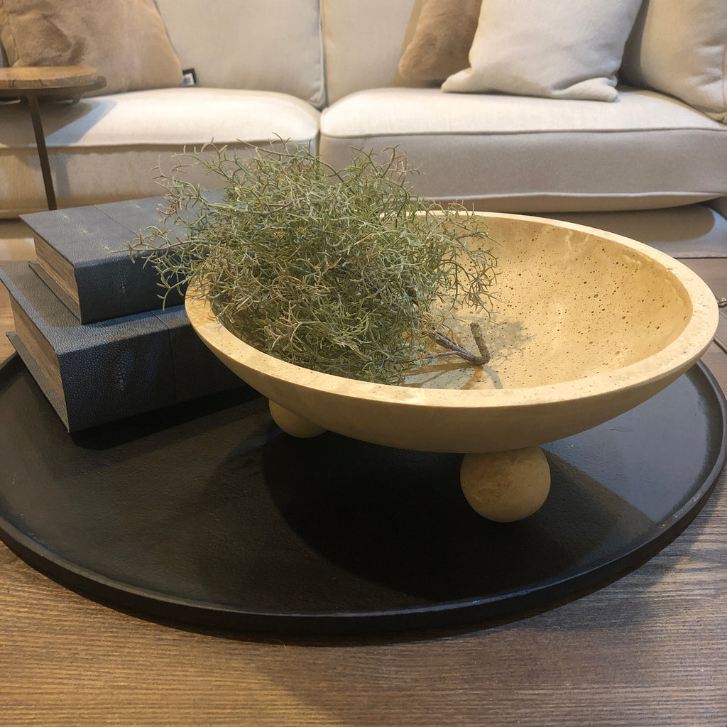 Travertine Effect Footed Bowl 33cm