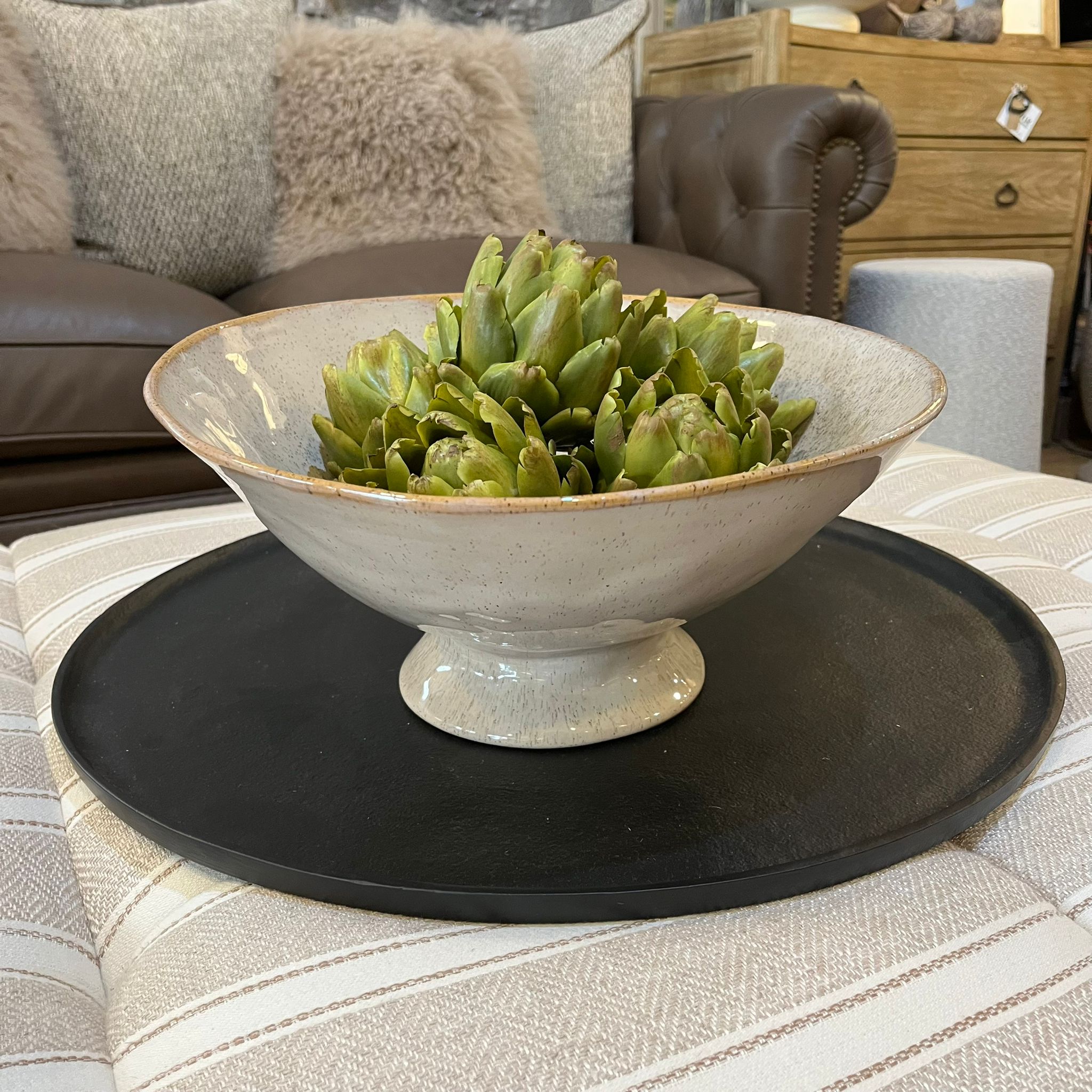 Glazed Stoneware Taupe Serving Bowl 33cm