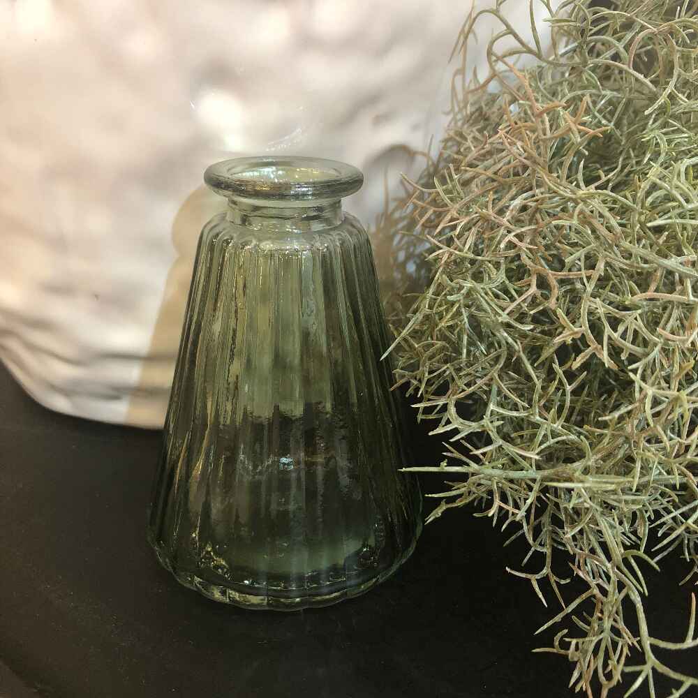 Short Green Ribbed Bud Vase 10cm