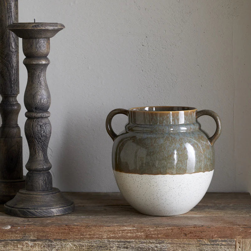 Inha Reactive Glaze Vase - Dark Olive and Natural 24cm