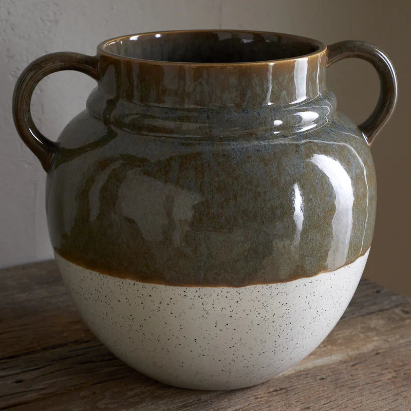 Inha Reactive Glaze Vase - Dark Olive and Natural 24cm | Annie Mo's