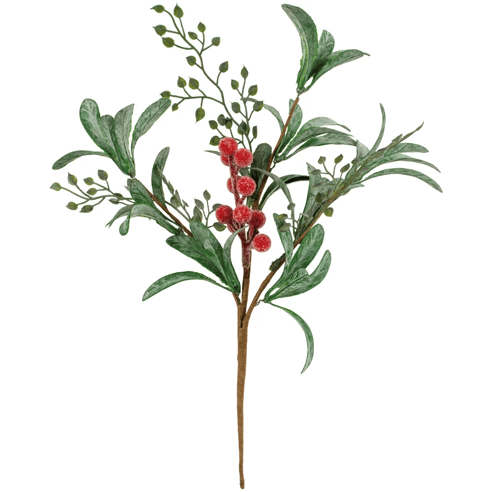 Iced Red Berry Sprig With Frosted Leaves 30cm