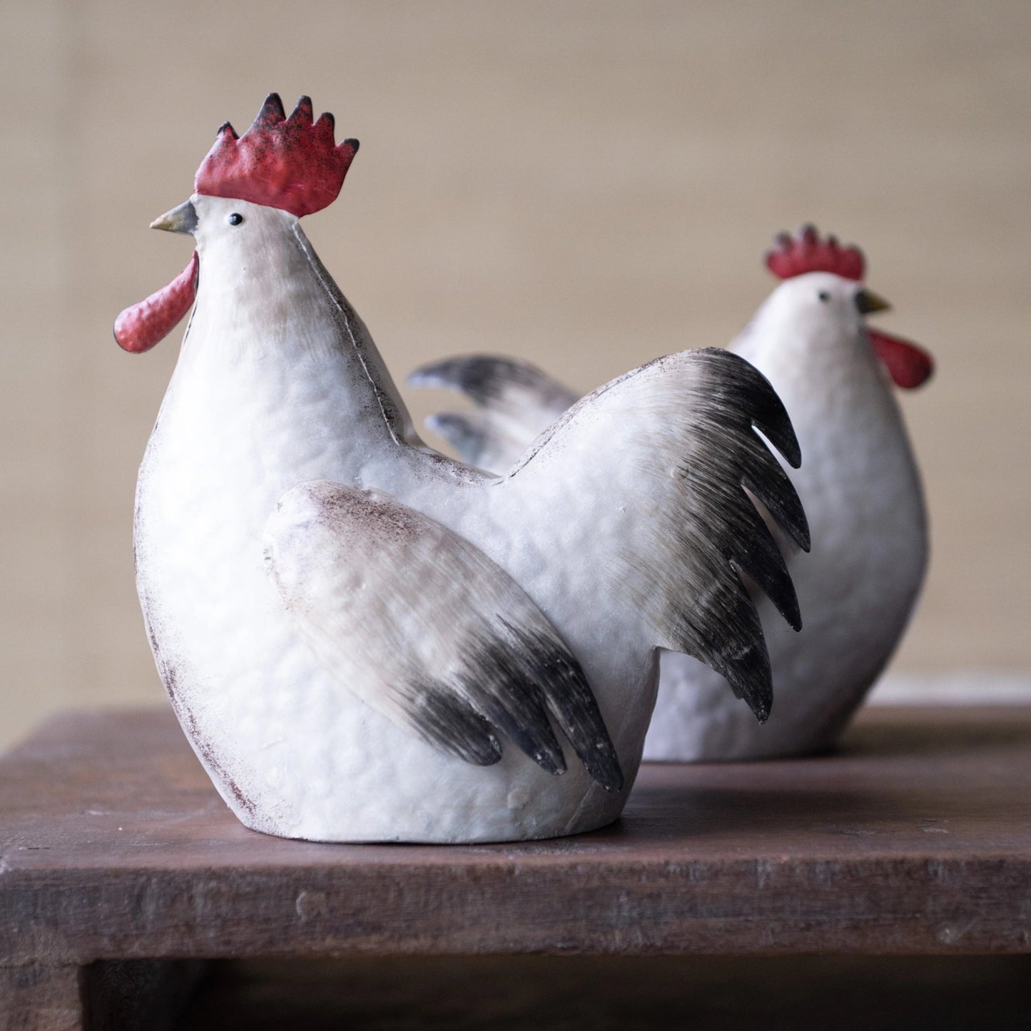 Iron Beige Melange Rooster and Hen Easter Decor - Choice of Style | Annie Mo's