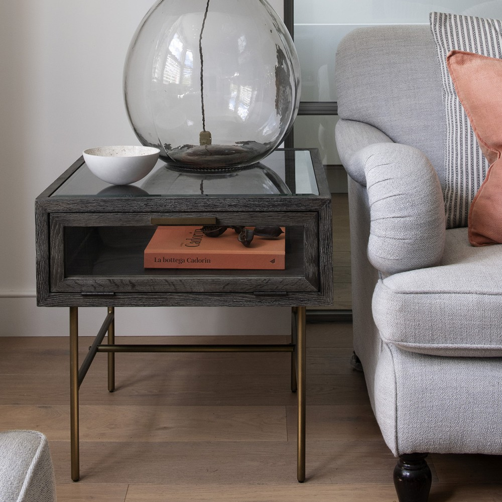Iron and Oak Glass Side Table 55cm | Annie Mo's