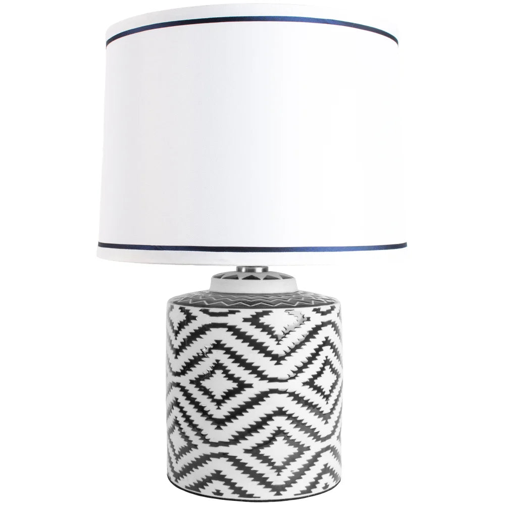 Black Ikat Ceramic Lamp with White Shade 52cm
