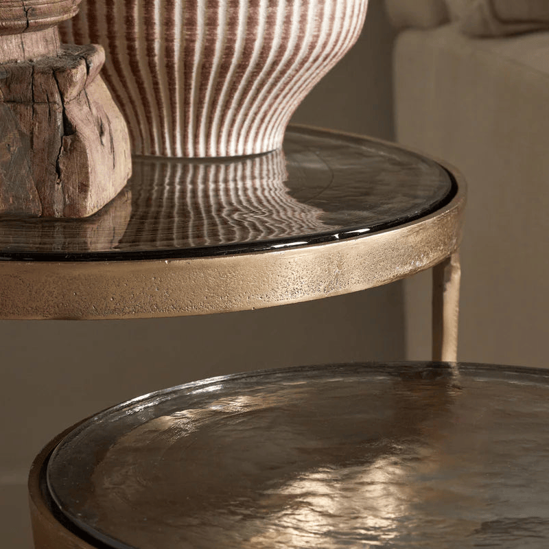 Khidki Cast Metal and Glass Nesting Side Tables - Antiqued Brass -4