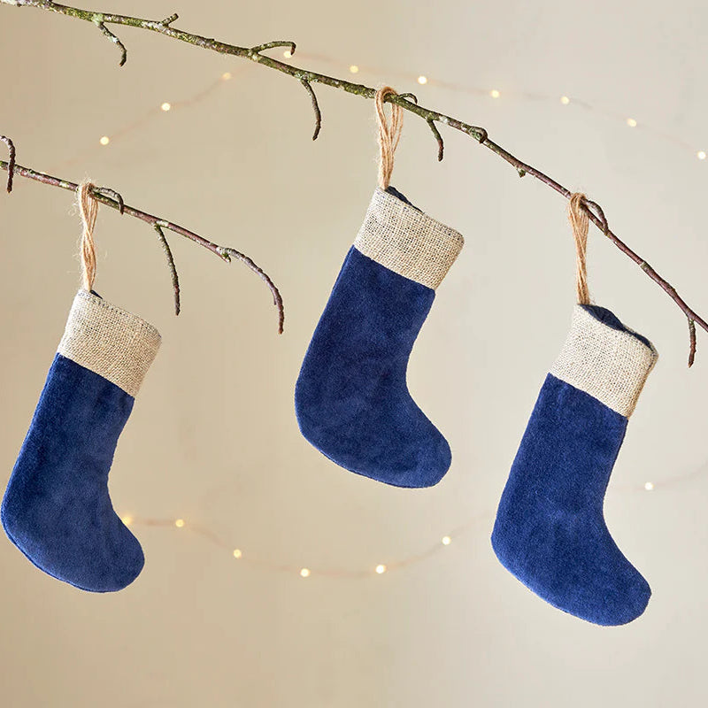 Karru Cotton Velvet Mini Stocking - Indigo - (Set of Three) 13cm  