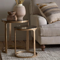 Khidki Cast Metal and Glass Nesting Side Tables - Antiqued Brass | Annie Mo's