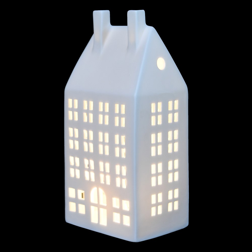 LED Christmas Matt White Ceramic Townhouse 22cm | Annie Mo's