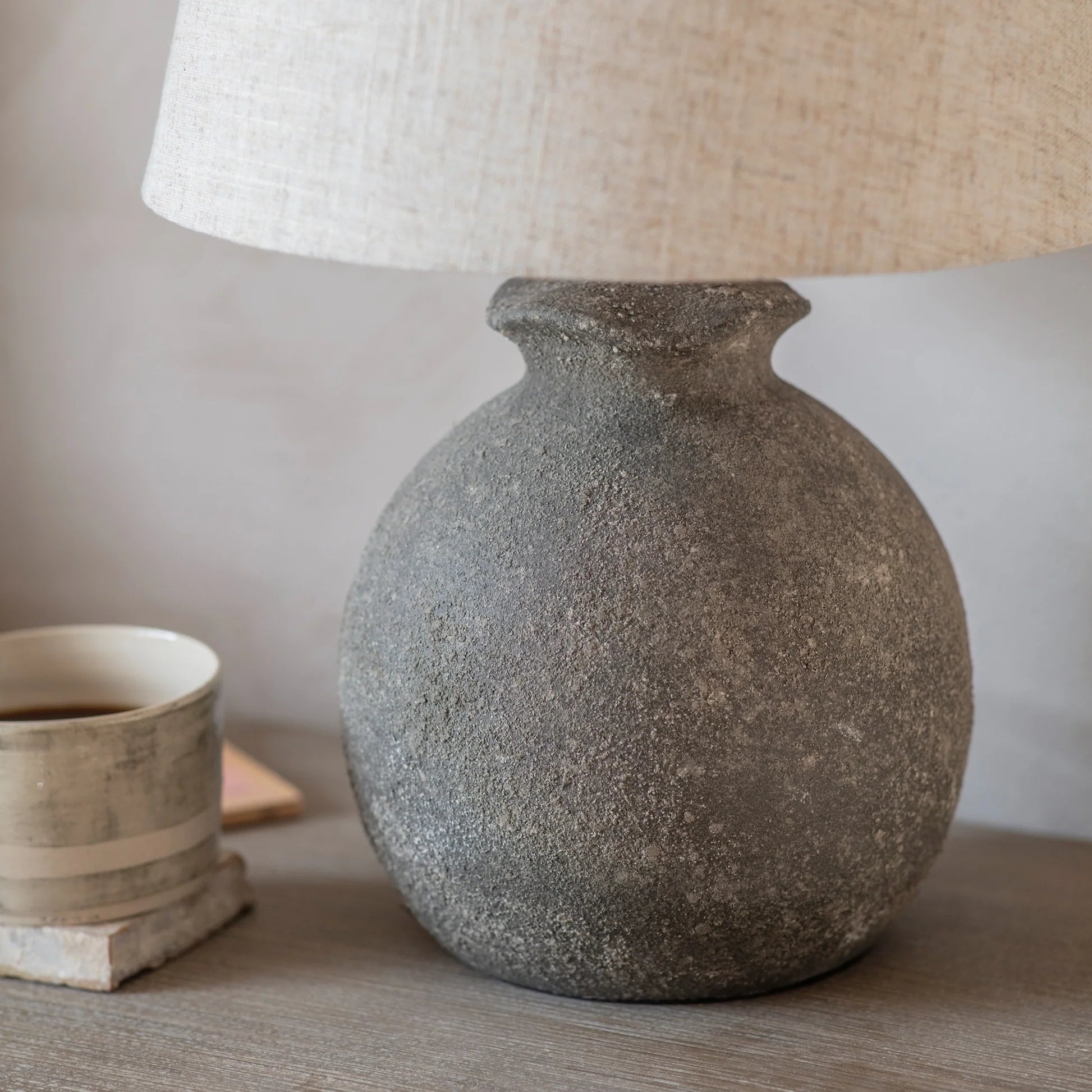 Langton Textured Stoneware Spherical Table Lamp with Shade 41cm-B