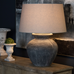 Large Grey Round Table Lamp With Linen Shade 78cm | Annie Mo's