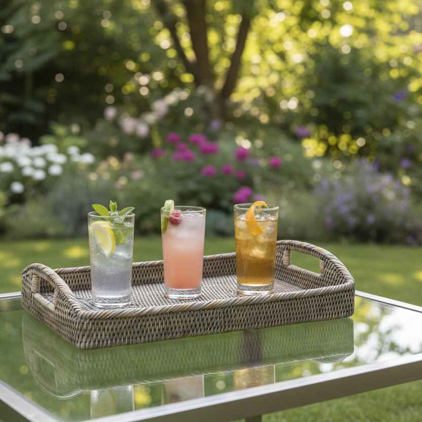 Light Grey Washed Rattan Tray with Handles - Size Choice | Annie Mo's